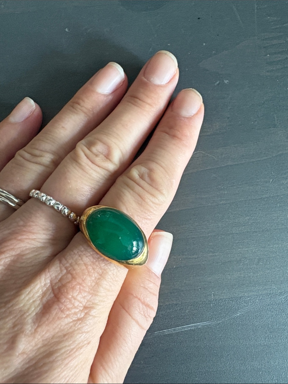 Monica Vinader Gold-Tone Ring with Green onyx Stone - Women Jewelry